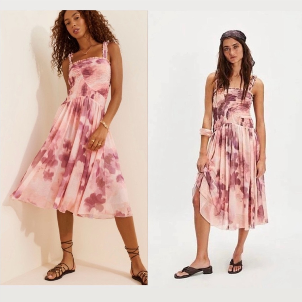 NWT Free People Tessa Smocked Midi Dress Size Medium